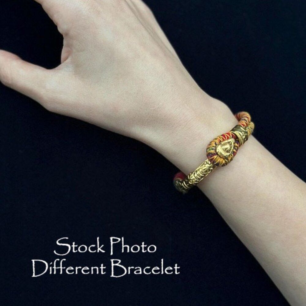 Hand Crafted Gold Overlay Purple/Pink & Blue Fabric Bracelet Istanbul Designer - Picture 8 of 9